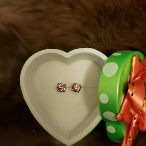 Pink cubic zirconia stainless steel earrings